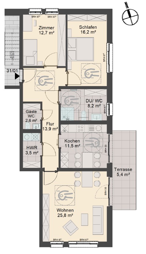 Grundriss WE01 Etagenwohnung Eisenach , Th�r
