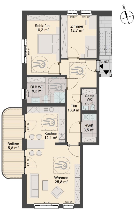 Grundriss WE02 Etagenwohnung Eisenach , Th�r